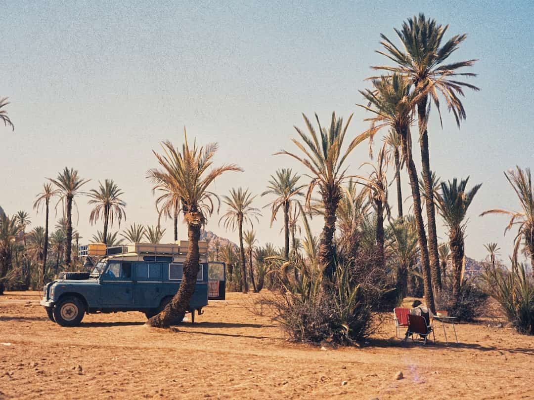 Wildes Camp am Rande eines Palmenhains in Marokko