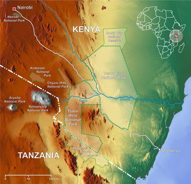 Karte der Tsavo Nationalparks